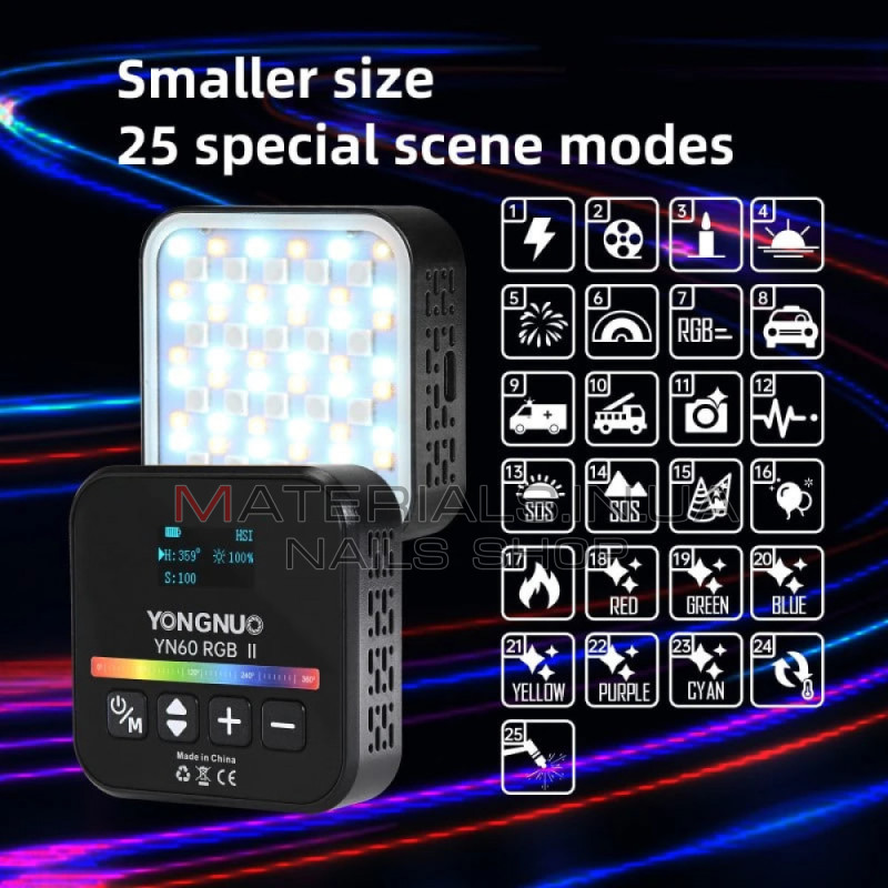 Накамерне LED-відеосвітло YN60, RGB II, RGB — Black