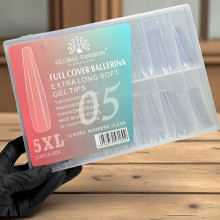 Гелевые типсы Global 05 Full Cover Ballerina Extra Long Gel Tips 5XL – 120 шт (Прозрачные)
