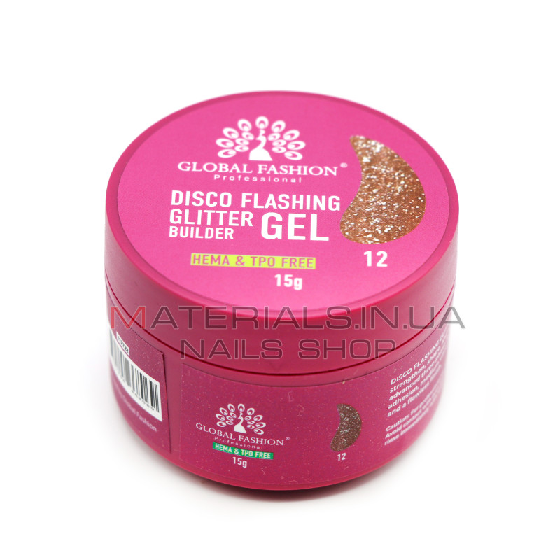 Гель для моделювання нігтів 15 г, Disco Flashing Glitter Builder gel 12