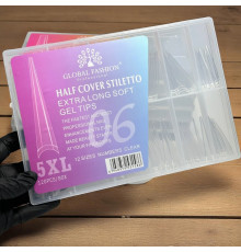 Гелеві типси Global 06 Half Cover Stiletto Extra Long Gel Tips 5XL – 120 шт (Прозорі)