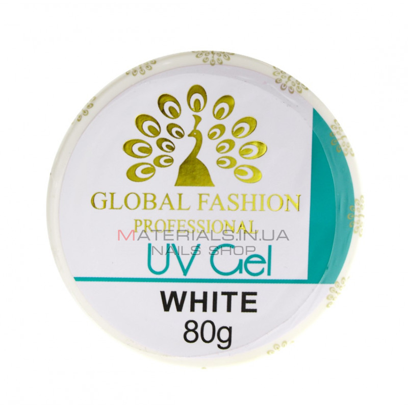 Гель для нарощування нігтів, білий, Global Fashion white, 80 г Гель для нарощування нігтів, білий, Global Fashion white, 80 г