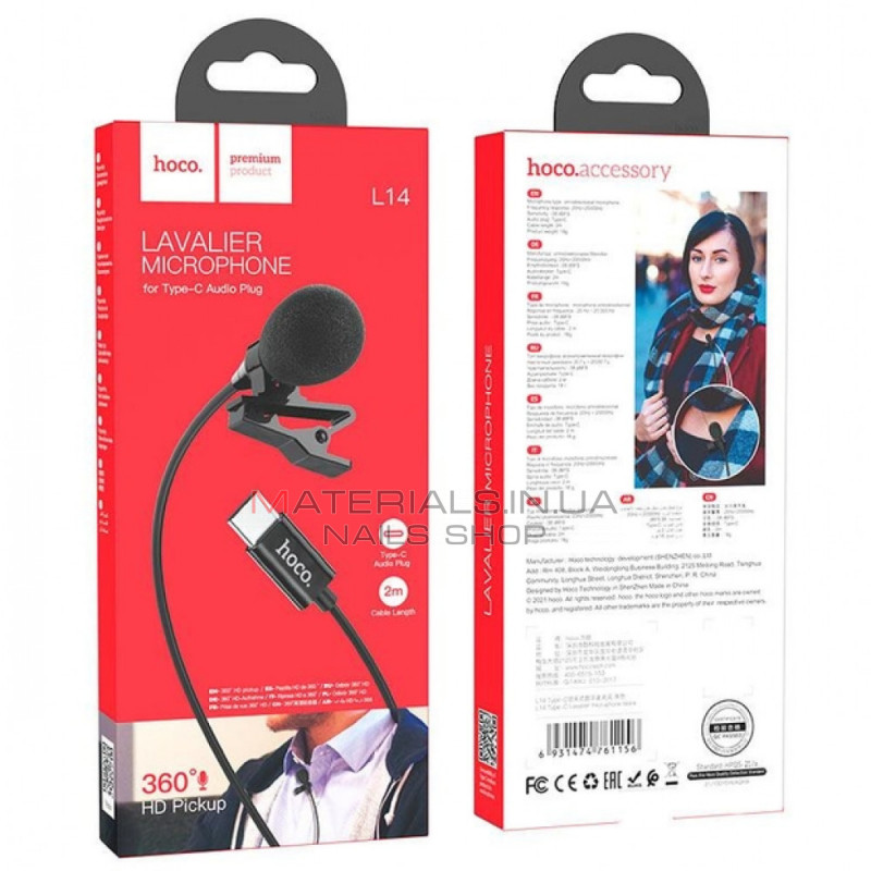 Microphone Hoco L14 Type-C lavalier — Black Microphone Hoco L14 Type-C lavalier — Black