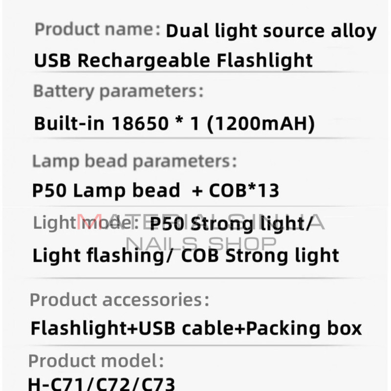 Акумуляторний ручний LED-ліхтар C73, бічне COB-світло, 3 режими