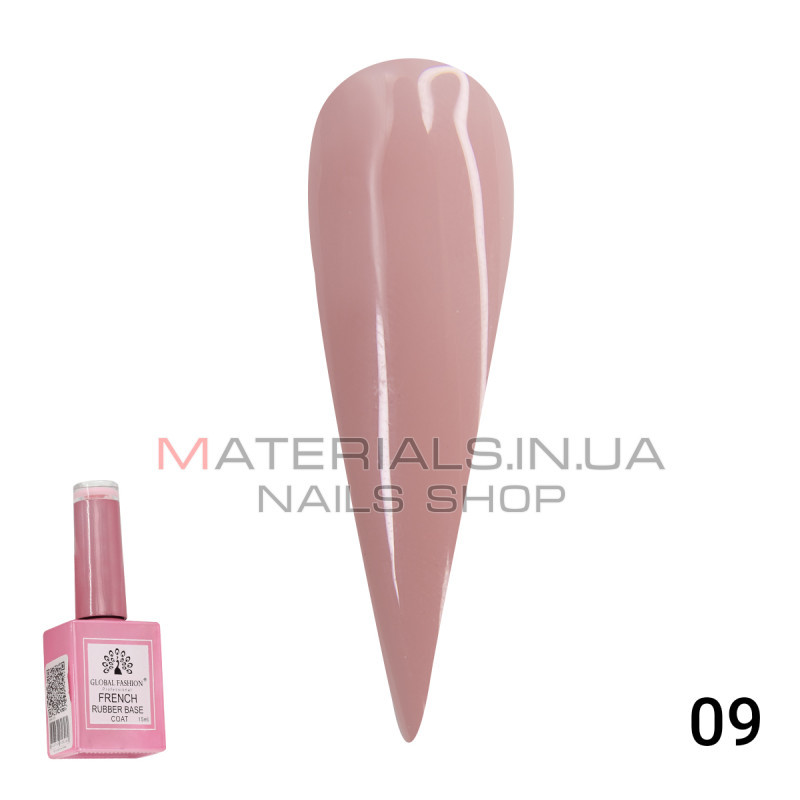 Каучуковая база для гель лака френч, Rubber Base Coat French, 15 мл., Global Fashion 09