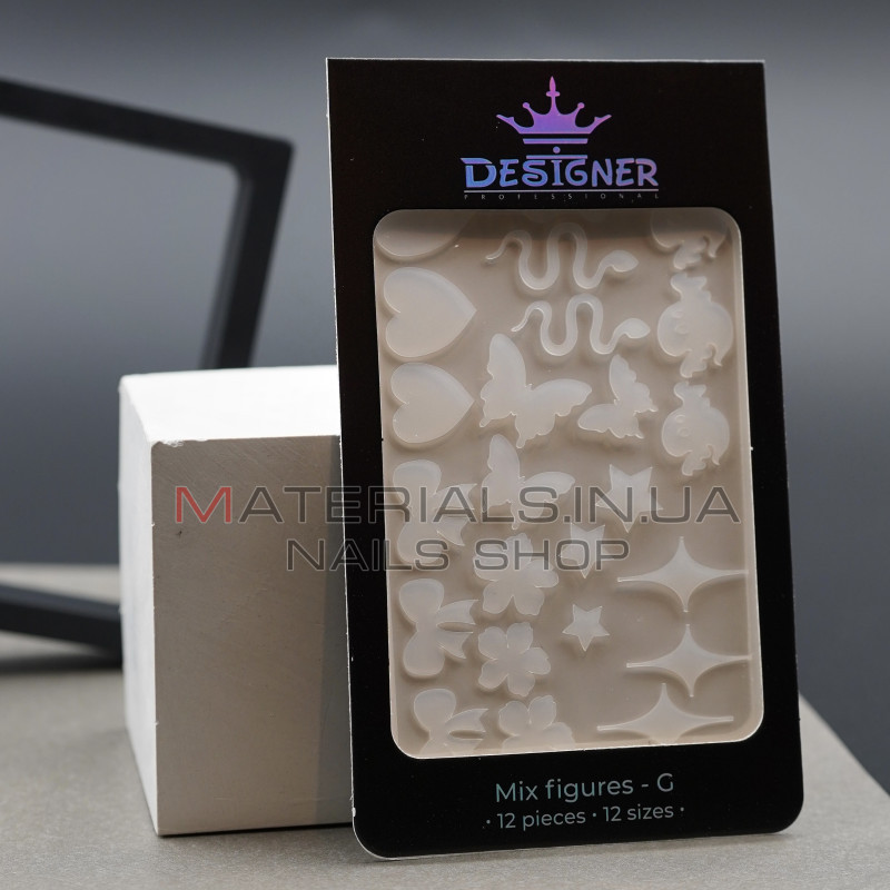 Nail Molds 12шт. (Mix figures - G) - Силіконові молди різних розмірів для дизайну нігтів та французького манікюру Дизайнер
