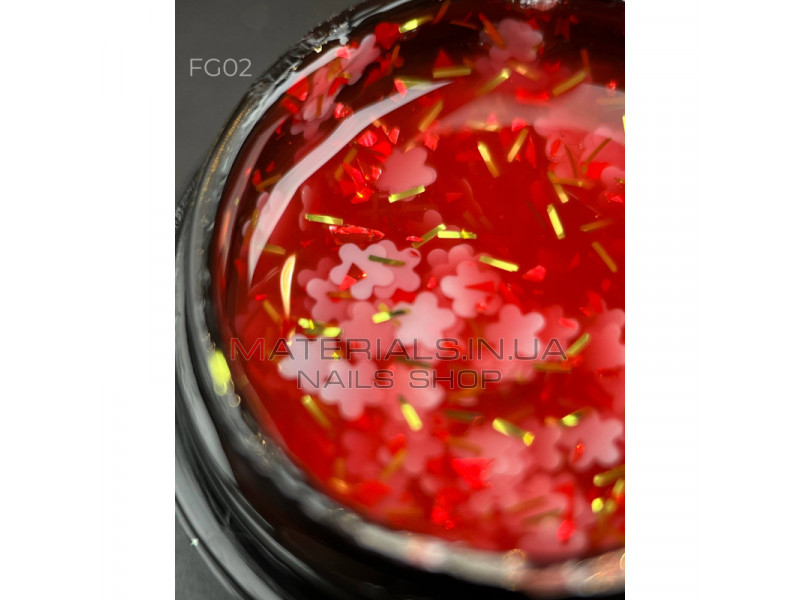 Foil flower gel FG02 (5 мл.) Дизайнер - гель с цветочками из фольги