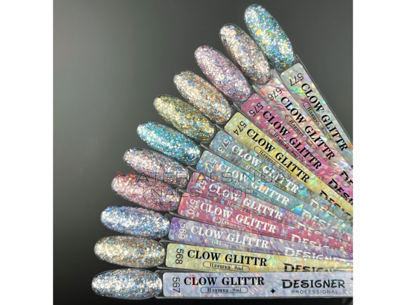 Гель лак Clow Glitter 575 Дизайнер (9мл.) - з пластівцями хамелеон різних розмірів та гліттером