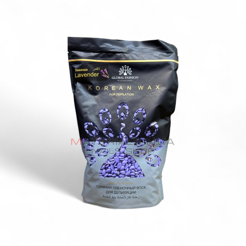 Гарячий пленочний віск Global Fashion Korean Wax, Лаванда, 500 г Гарячий пленочний віск Global Fashion Korean Wax, Лаванда, 500 г