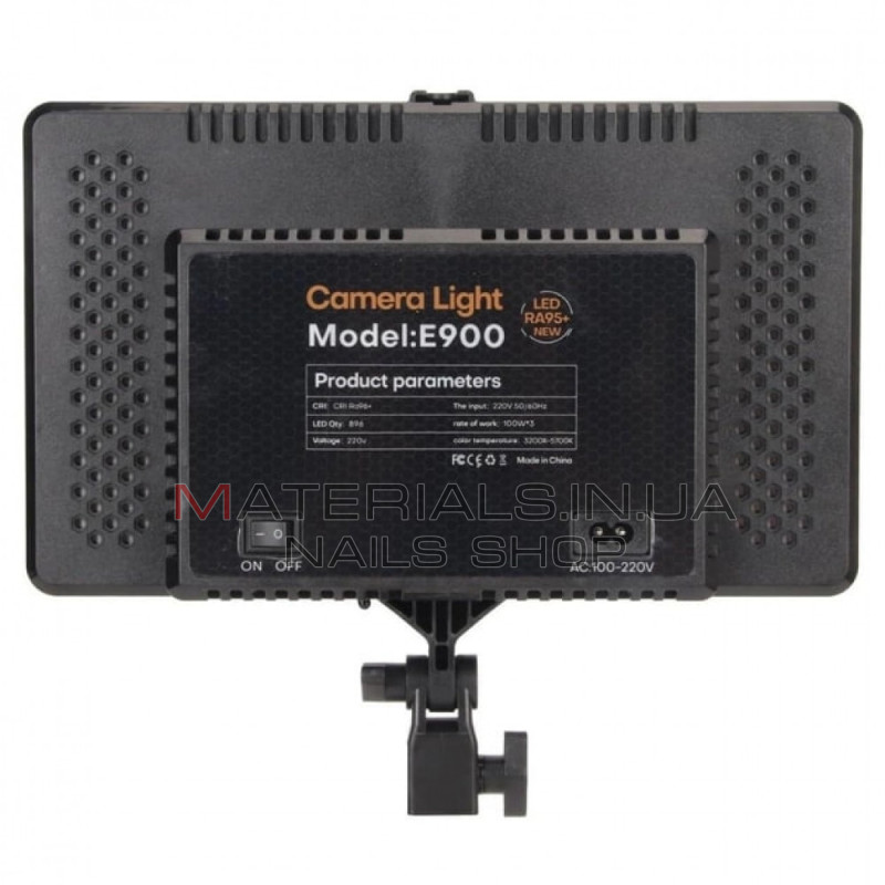 LED-відеосвітло E900, with display, 30 × 17 см, 768 світлодіодів, 3000 K-6500 K, пульт ДК
