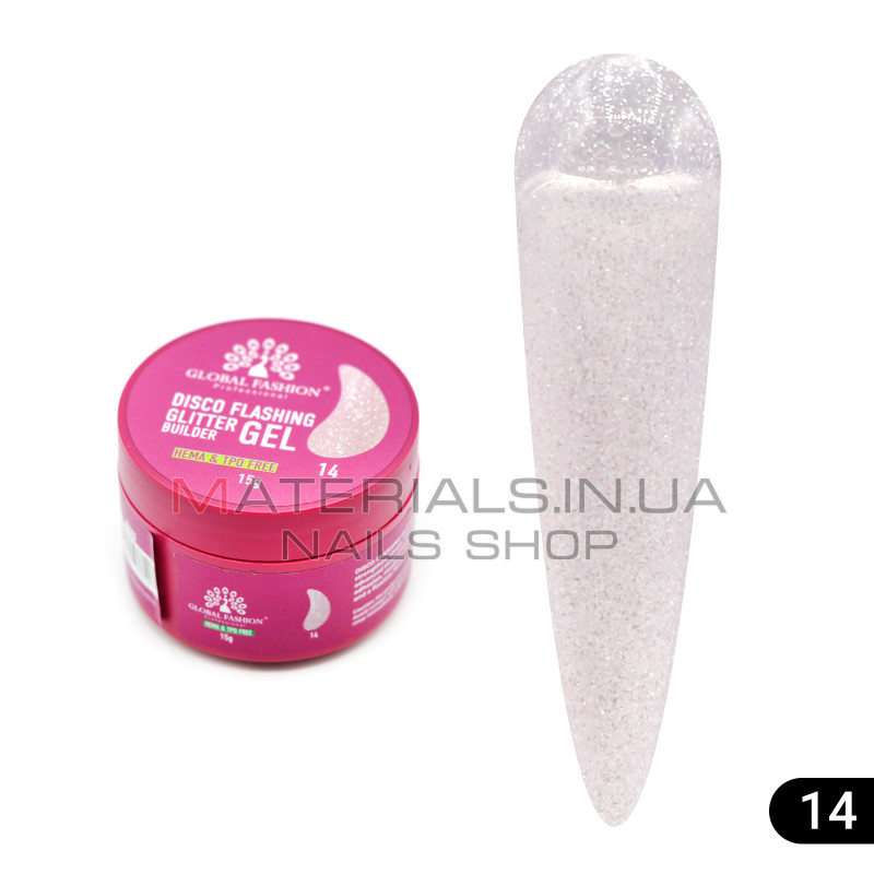 Гель для моделювання нігтів 15 г, Disco Flashing Glitter Builder gel 14