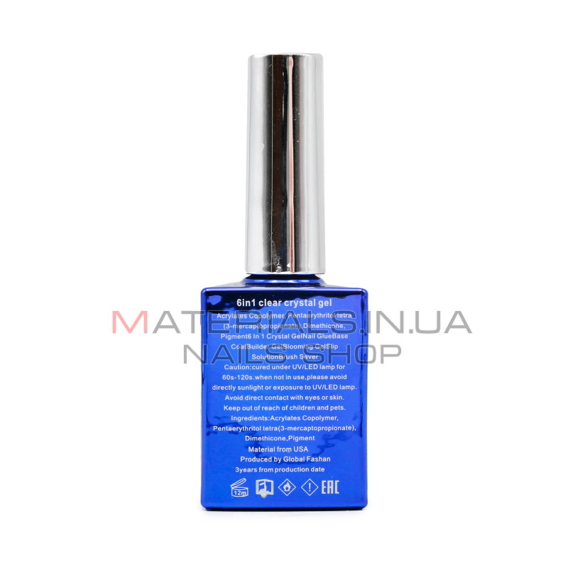 Гель для нарощування 6 in 1 crystal gel, 15 мл, Clear