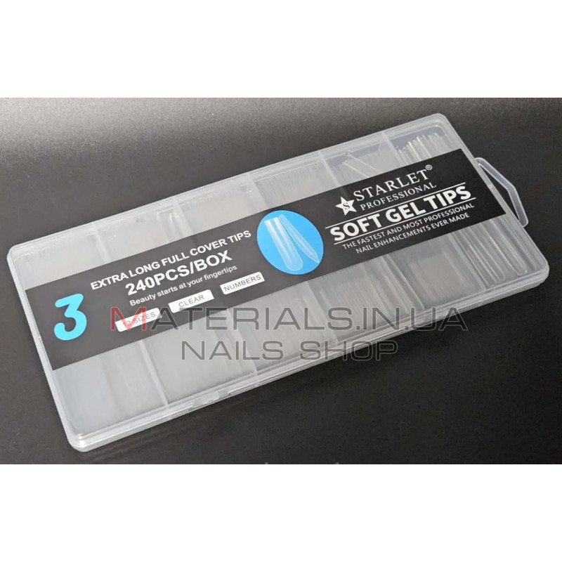 Типси гелеві Starlet Professional Soft Gel Tips 3, 240 шт., Екстра довгий квадрат, прозорі