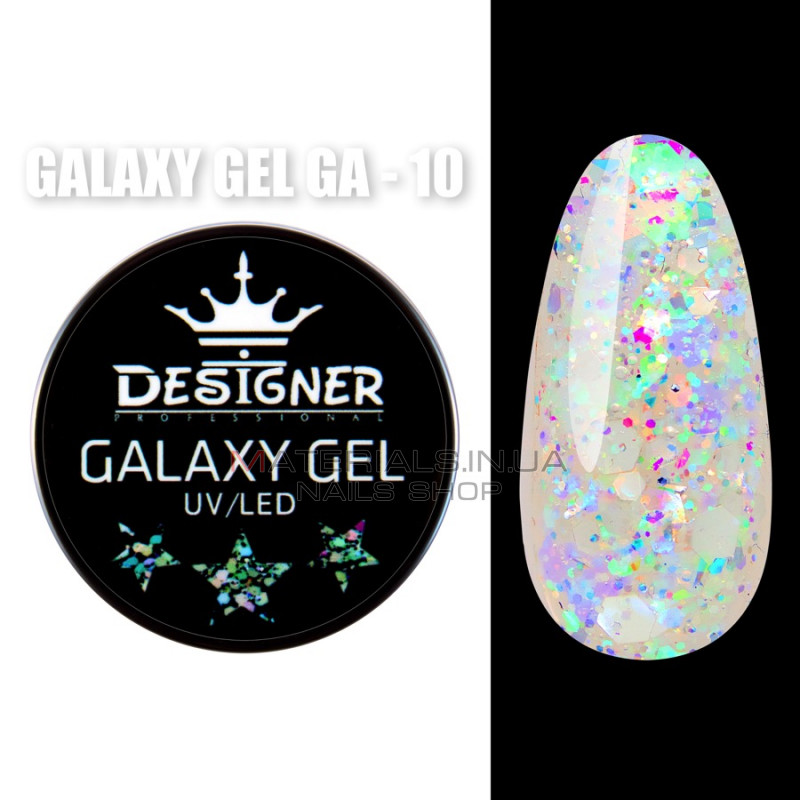 Galaxy Gel Глиттерный гель Designer Professional с блестками, 10 мл. GA-10 Galaxy Gel Глиттерный гель Designer Professional с блестками, 10 мл. GA-10