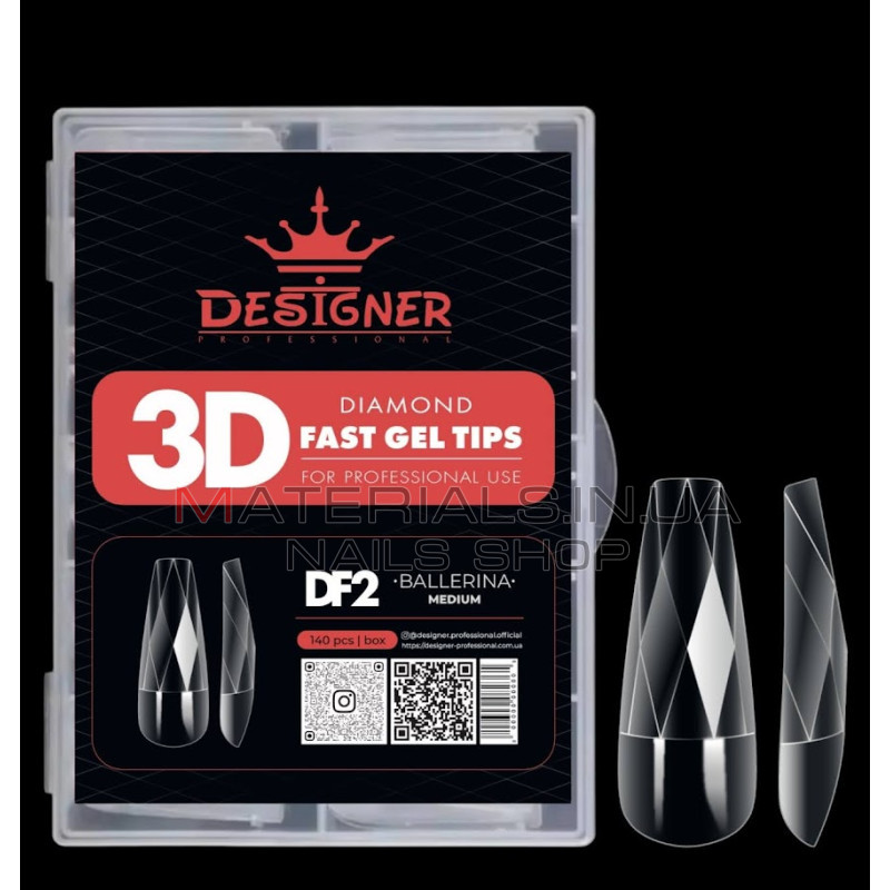 Diamond Fast Gel Tips (DF2 Ballerina medium) - гелеві типси Дизайнер 140 шт/уп