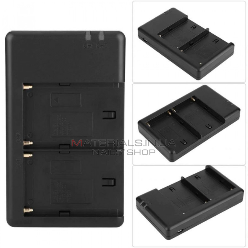 Зарядное устройство для 2-х аккумуляторных батарей Sony FM50/F970/F750/F550NP, или аналогичных. Питание от разъема USB