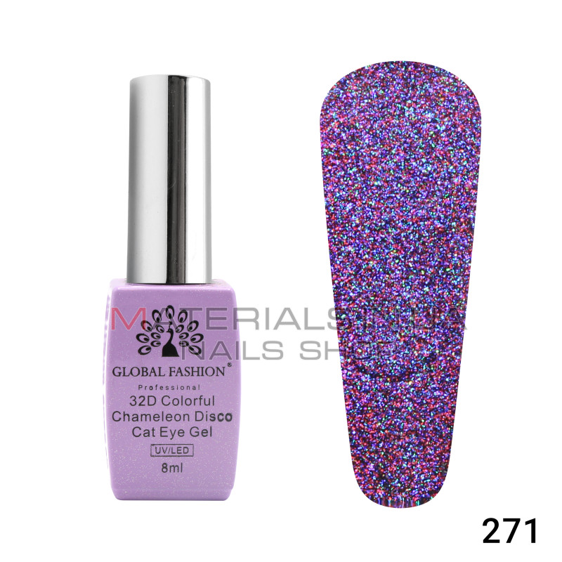 Гель лак кошачий глаз 32D Chameleon Disco, Global Fashion 8 мл №271
