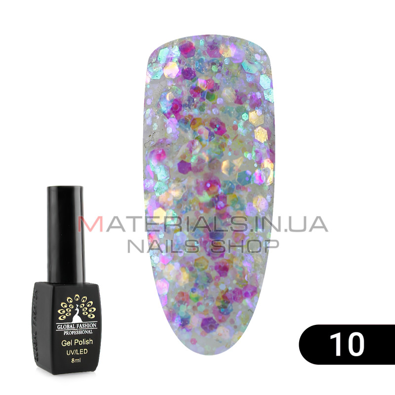 Гель лак Global Fashion Shiny (Пестрота), 8 мл, 10