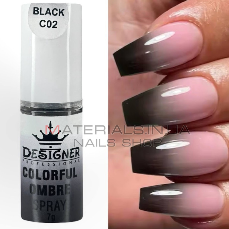 Colorful Ombre Spray, 7 г. Black C02 (Чорний) - спрей пудра Дизайнер для створення омбре на нігтях