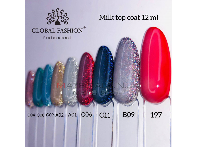 Молочний топ без липкого шару (топ/фініш) Global Fashion Milk Top Coat, 12 мл