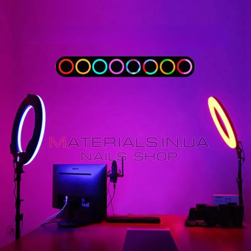 Кільцева LED-лампа LJJ56, 56 см, RGB, 22″, 480 світлодіодів, 64 RGB