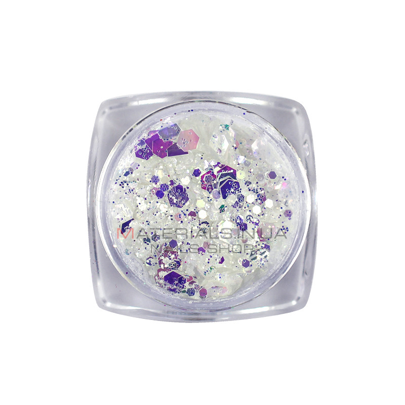 Декор для нігтів Starlet Professional блискітки з конфетті DT-06, колір бузковий з перламутром Декор для нігтів Starlet Professional блискітки з конфетті DT-06, колір бузковий з перламутром