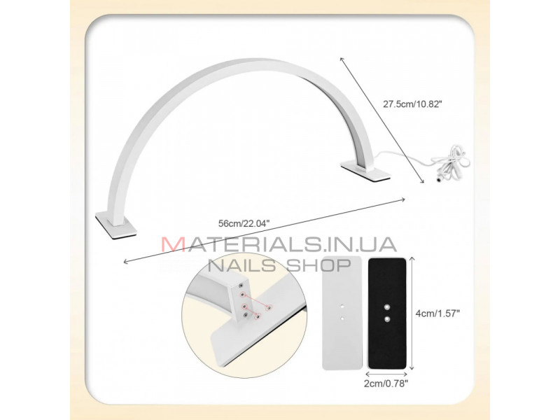 Светодиодный светильник F-623 в форме полумесяца для ногтей, для наращивания ресниц, татуировки бровей, макияжа 54х28 cm — White