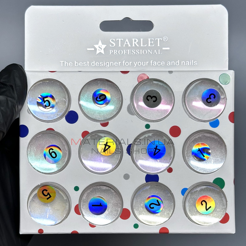 Перламутрова пудра для втирання набір Starlet professional, 12 шт. Перламутрова пудра для втирання набір Starlet professional, 12 шт.
