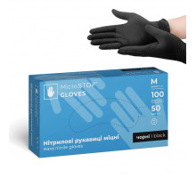 Рукавички нітрилові Microstop неопудрені міцні, чорні, розмір M, 100 шт