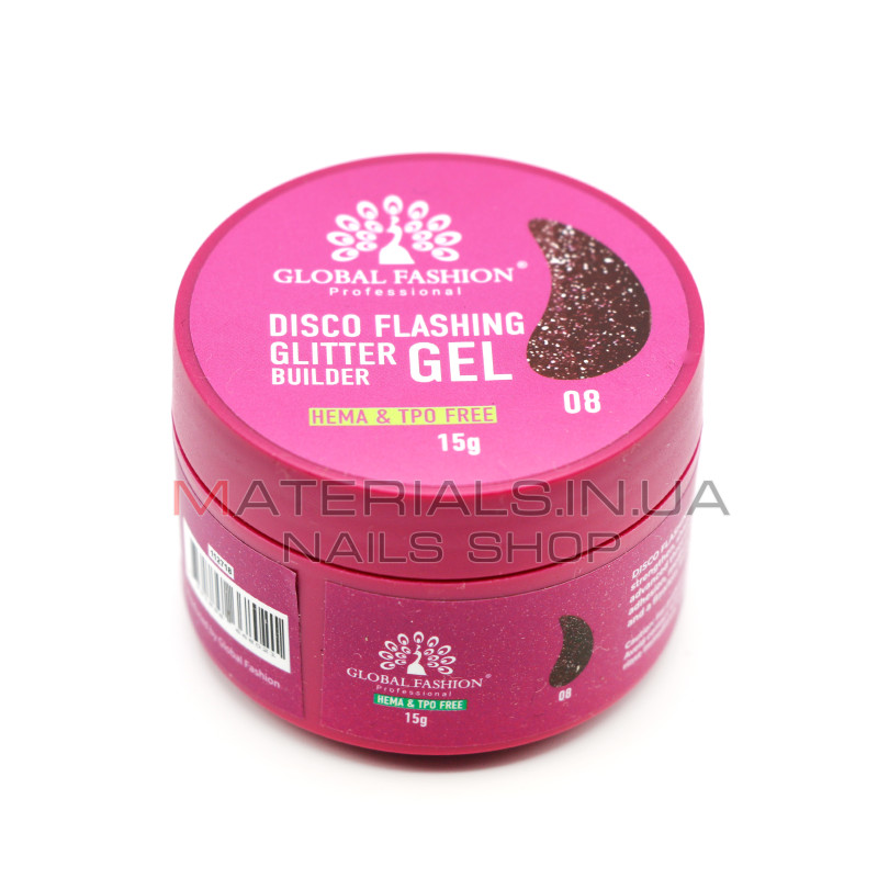 Гель для моделювання нігтів 15 г, Disco Flashing Glitter Builder gel 08