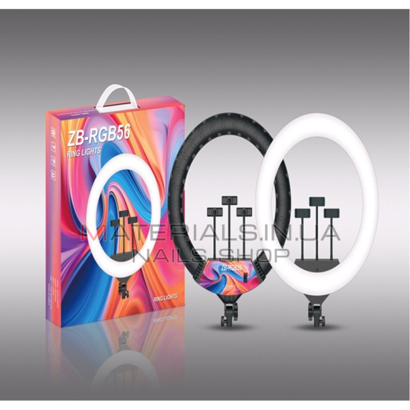 Кільцева LED-лампа, 56 RGB ZB 56 см, 22″, 480 світлодіодів, 112 RGB, пульт ДК, 3 Holders, колір BOX
