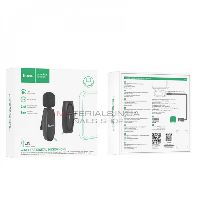 Wireless Digital Microphone Hoco L15 Type-C Crystal lavalier — Black Wireless Digital Microphone Hoco L15 Type-C Crystal lavalier — Black
