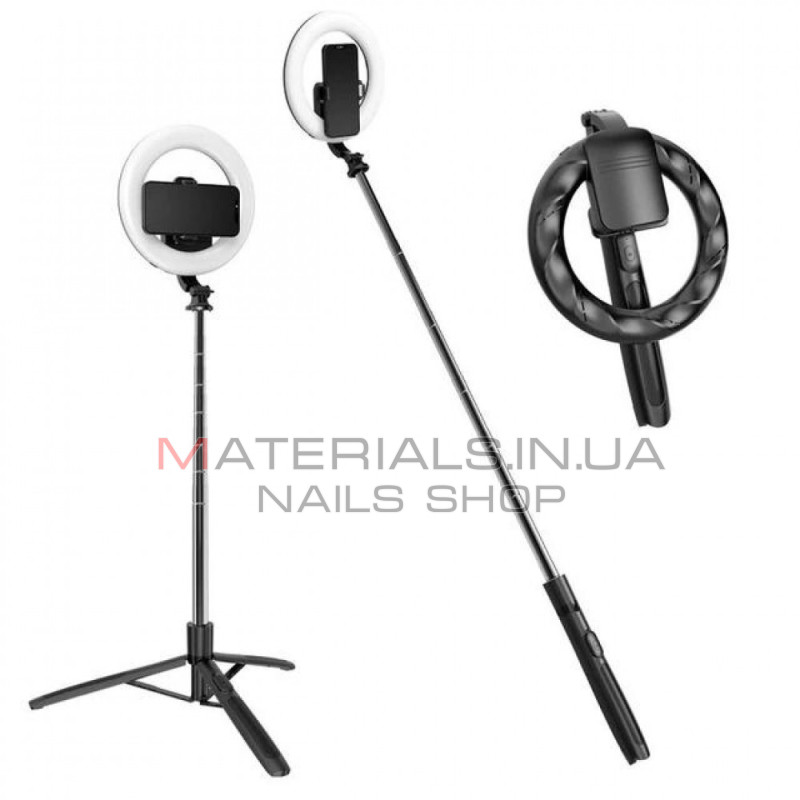 Кільцева LED-лампа Q05S, 20 см, 8″, 80 шт., 3300 K-6500 K + штатив Tripod (1,68 м) з тримачем + пульт ДК