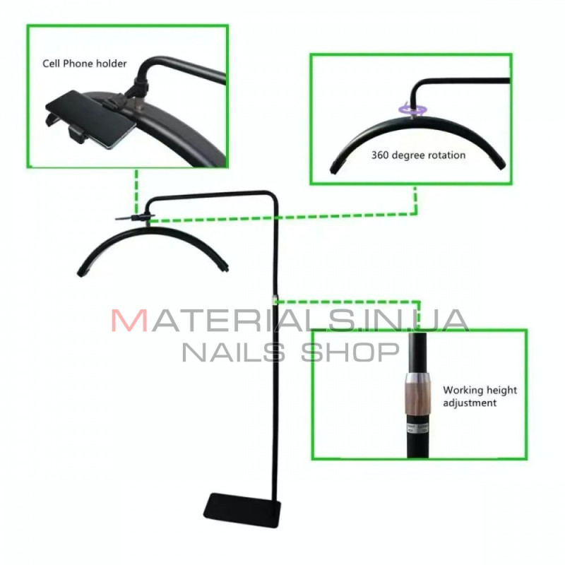 Безтіньова LED-лампа HD-M8, X PRO 50 Вт, 3000 K-6000 K, 70 × 20, 320 світлодіодів, з пультом — Black
