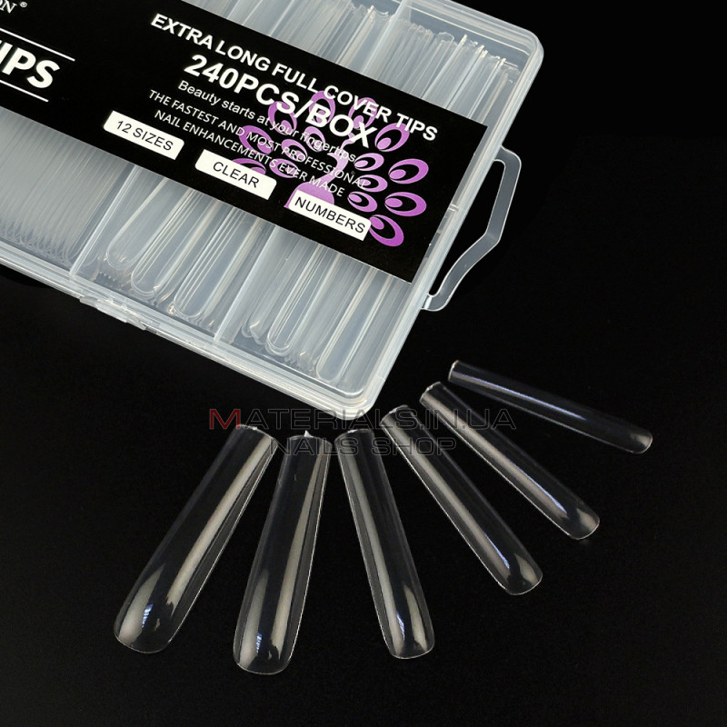 Типсы гелевые Global Fashion Soft Gel Tips 3, 240 шт., экстра длинный квадрат, прозрачные Типсы гелевые Global Fashion Soft Gel Tips 3, 240 шт., экстра длинный квадрат, прозрачные