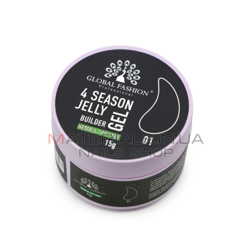 Гель для моделювання нігтів 15 г, 4 Season Jelly Builder Gel, 01