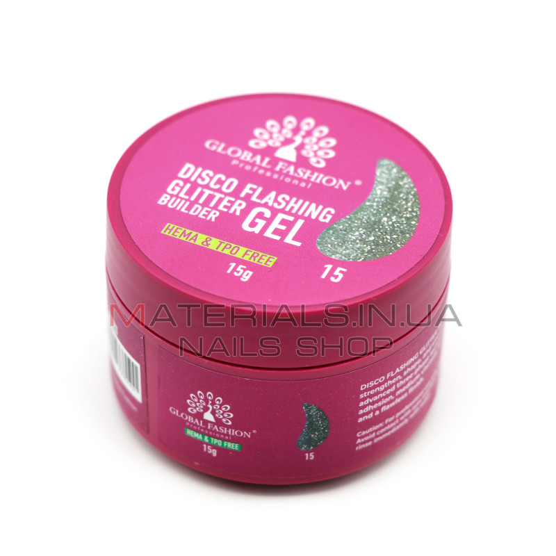 Гель для моделювання нігтів 15 г, Disco Flashing Glitter Builder gel 15
