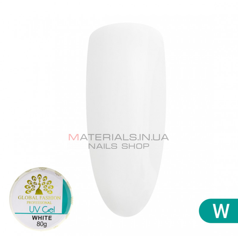 Гель для нарощування нігтів, білий, Global Fashion white, 80 г Гель для нарощування нігтів, білий, Global Fashion white, 80 г