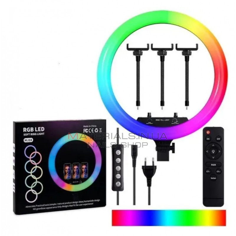 Світлодіодна кільцева лампа для селфі та фото RGB MJ-18, 45 см