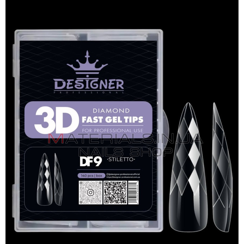 Diamond Fast Gel Tips (DF9 Stiletto) - гелеві тіпси Дизайнер 120 шт/уп