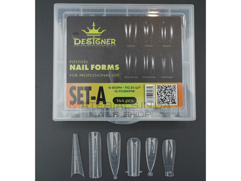 Polygel Nail Forms SET-А, 144 шт. (6 форм) - Верхние формы Дизайнер