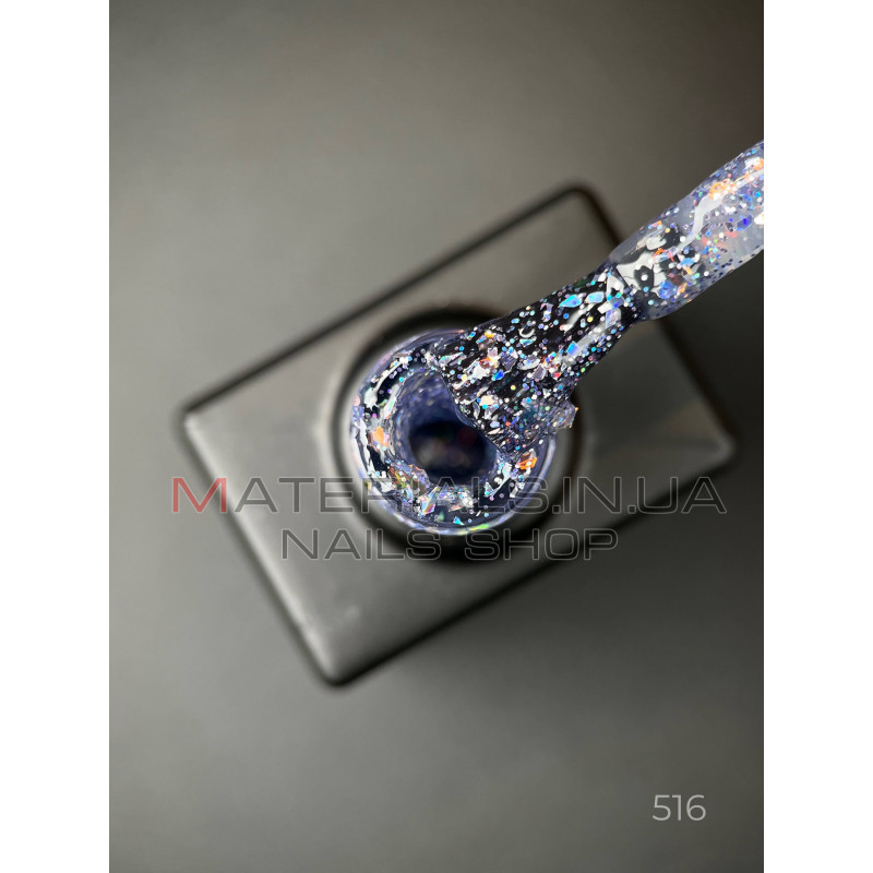 Гель лак Magic glitter 516 Дизайнер (9мл.) - з пластівцями різних розмірів та блискітками хамелеон