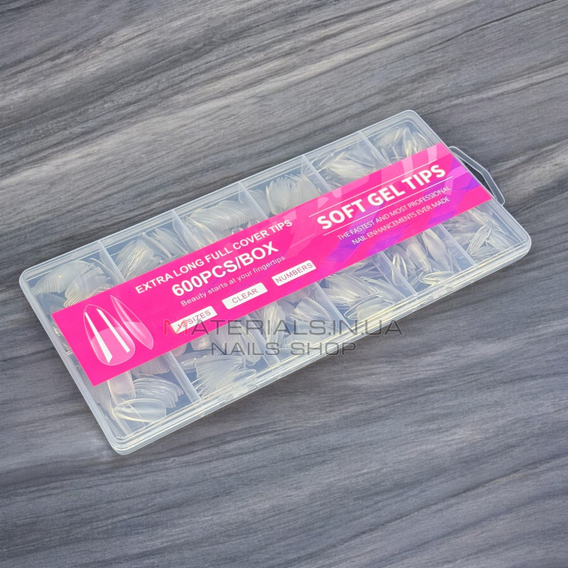 Типсы гелевые Soft Gel Tips, 600 шт., балерина короткие Типсы гелевые Soft Gel Tips, 600 шт., балерина короткие
