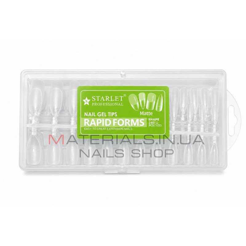 Гелеві тіпси для нарощування нігтів матові Starlet Professional Rapid Forms Стилет, 240 шт.