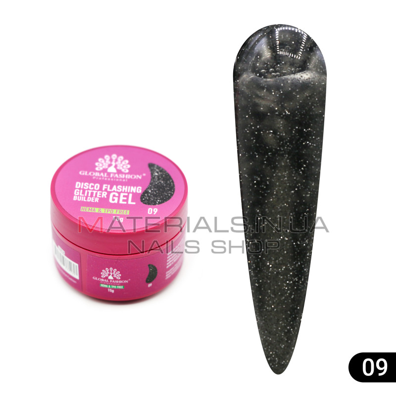 Гель для моделювання нігтів 15 г, Disco Flashing Glitter Builder gel 09