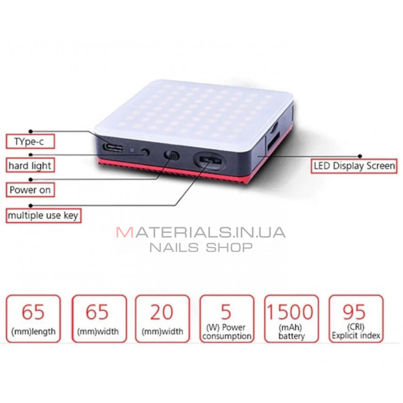Накамерный видеосвет LED — HF-64B (500 LM/3200K-5600K/LED 64 PCS/Battery 1500 mah) Led Display/Type-c Накамерный видеосвет LED — HF-64B (500 LM/3200K-5600K/LED 64 PCS/Battery 1500 mah) Led Display/Type-c