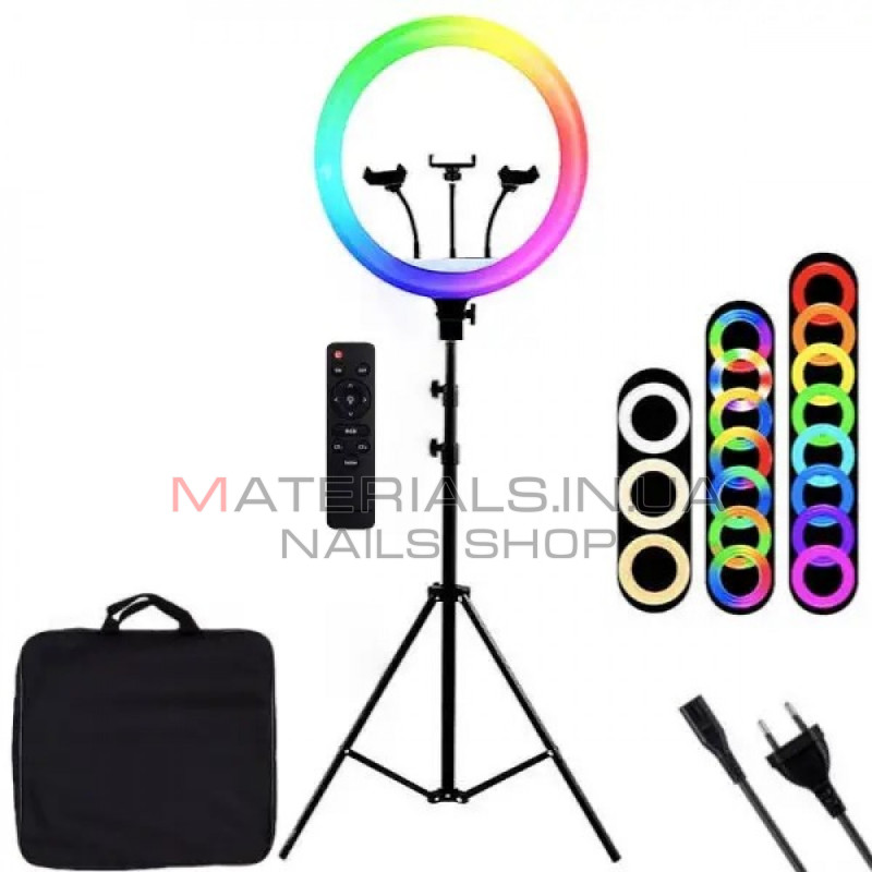 Кільцева LED-лампа RL-18, RGB Original 46 см, 18″, 416 світлодіодів, пульт ДК, 3 м cable with plug, 3 holder, сумка