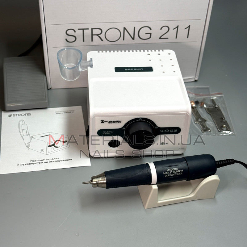 Професійний апарат для манікюру та педикюру Strong 211 з наконечником H400RU (64 Вт, 37 000 об/хв)