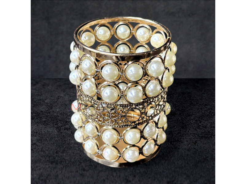 Підставка для пензлів із декоративним каменем Gold pearl round
