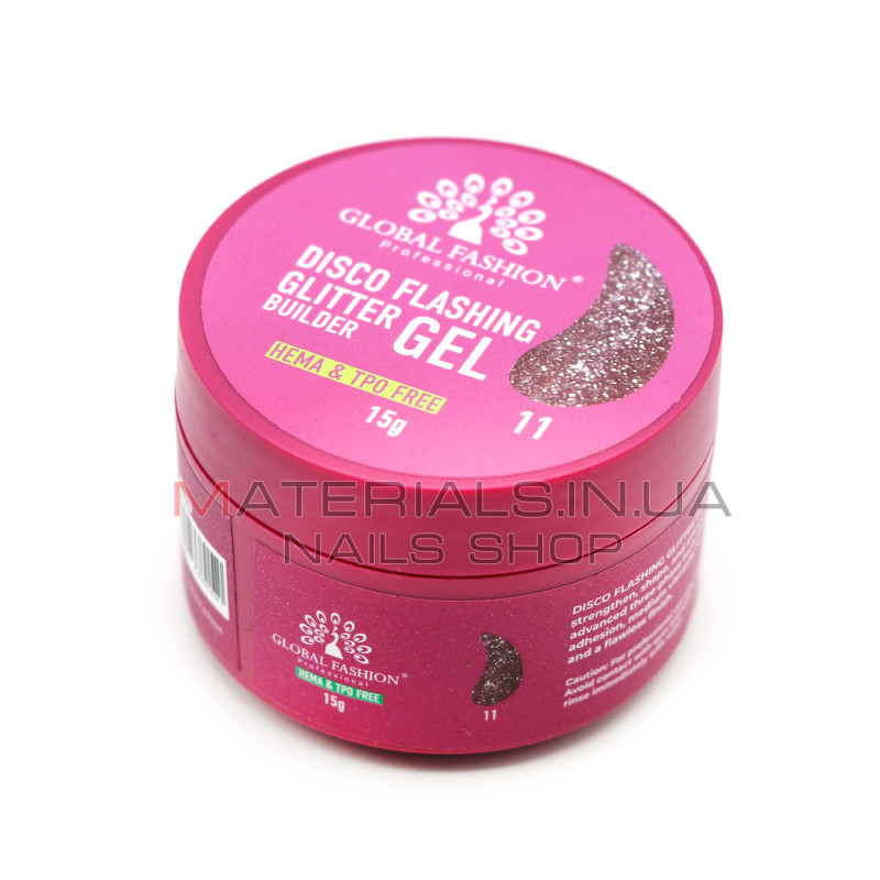 Гель для моделювання нігтів 15 г, Disco Flashing Glitter Builder gel 11