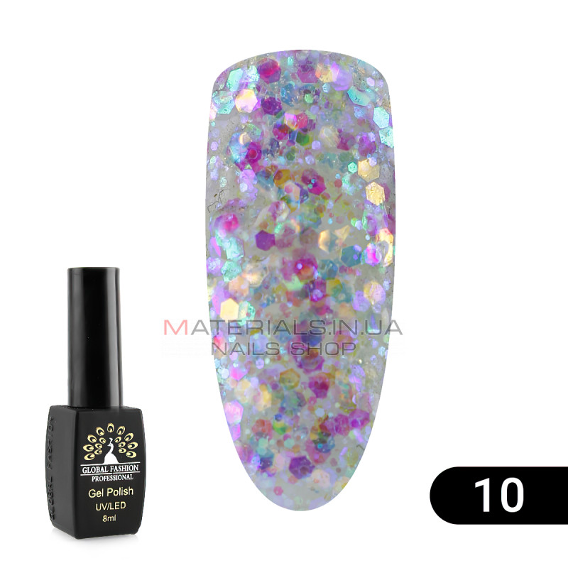 Гель лак Global Fashion Shiny (Пестрота), 8 мл, 10 Гель лак Global Fashion Shiny (Пестрота), 8 мл, 10
